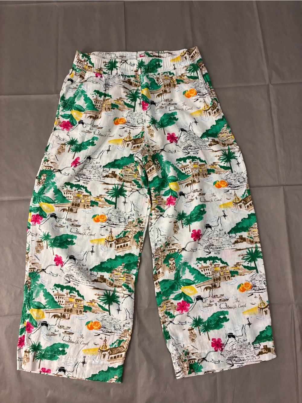 Cynthia Rowley White Cotton Lounge Pants with Green, Pink & Brown Floral Print
